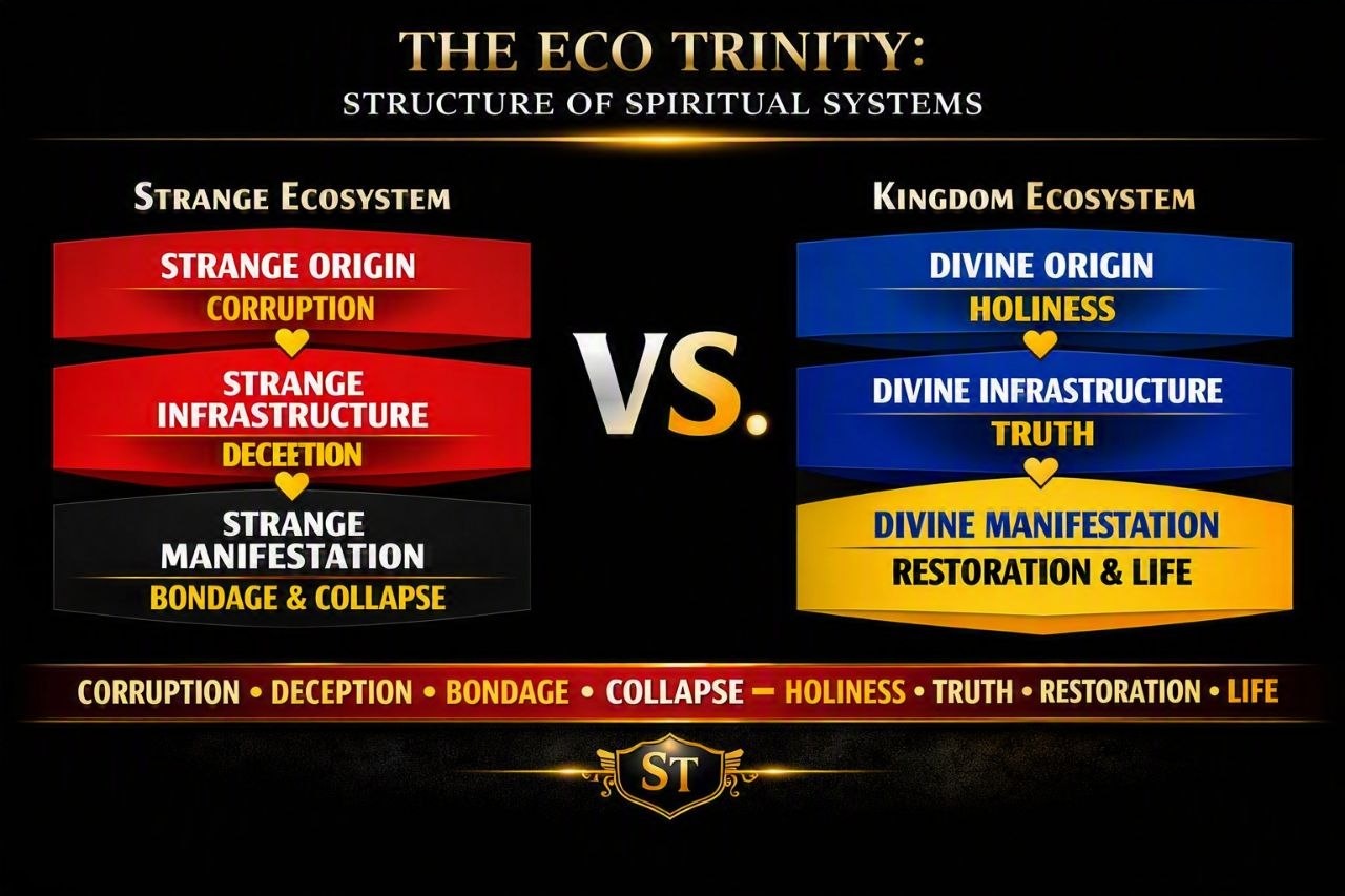 The Eco Trinity: structure of spiritual systems. Strange Ecosystem versus Kingdom Ecosystem