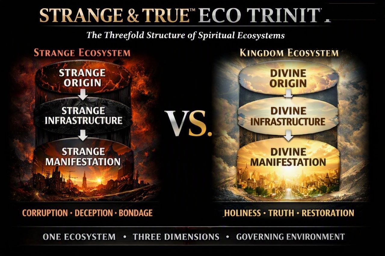 Strange and True Eco Trinity: Strange Ecosystem versus Kingdom Ecosystem, threefold structure of spiritual ecosystems