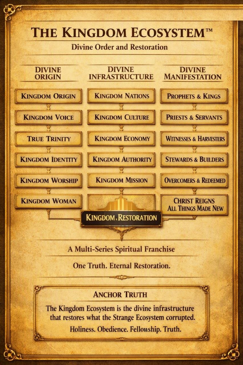 The Kingdom Ecosystem: divine order and restoration, a multi-series spiritual franchise flowchart