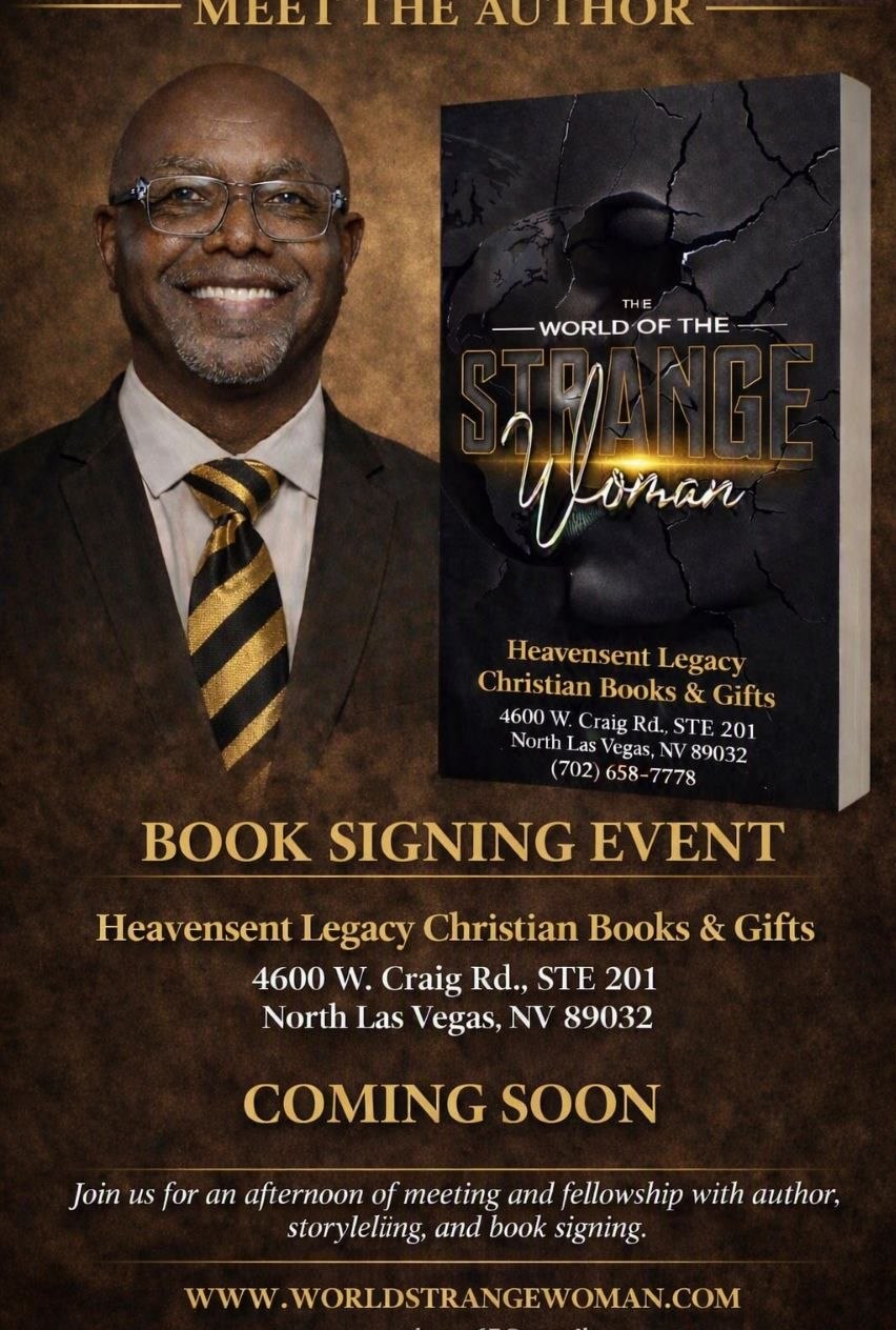 Book signing flyer: Coming soon at Heavensent Legacy Christian Books & Gifts, North Las Vegas